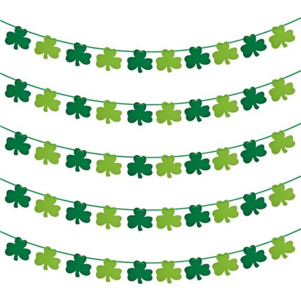 St Patricks Day Decorations 5 Pack Shamrock Clover Felt Banner Garland